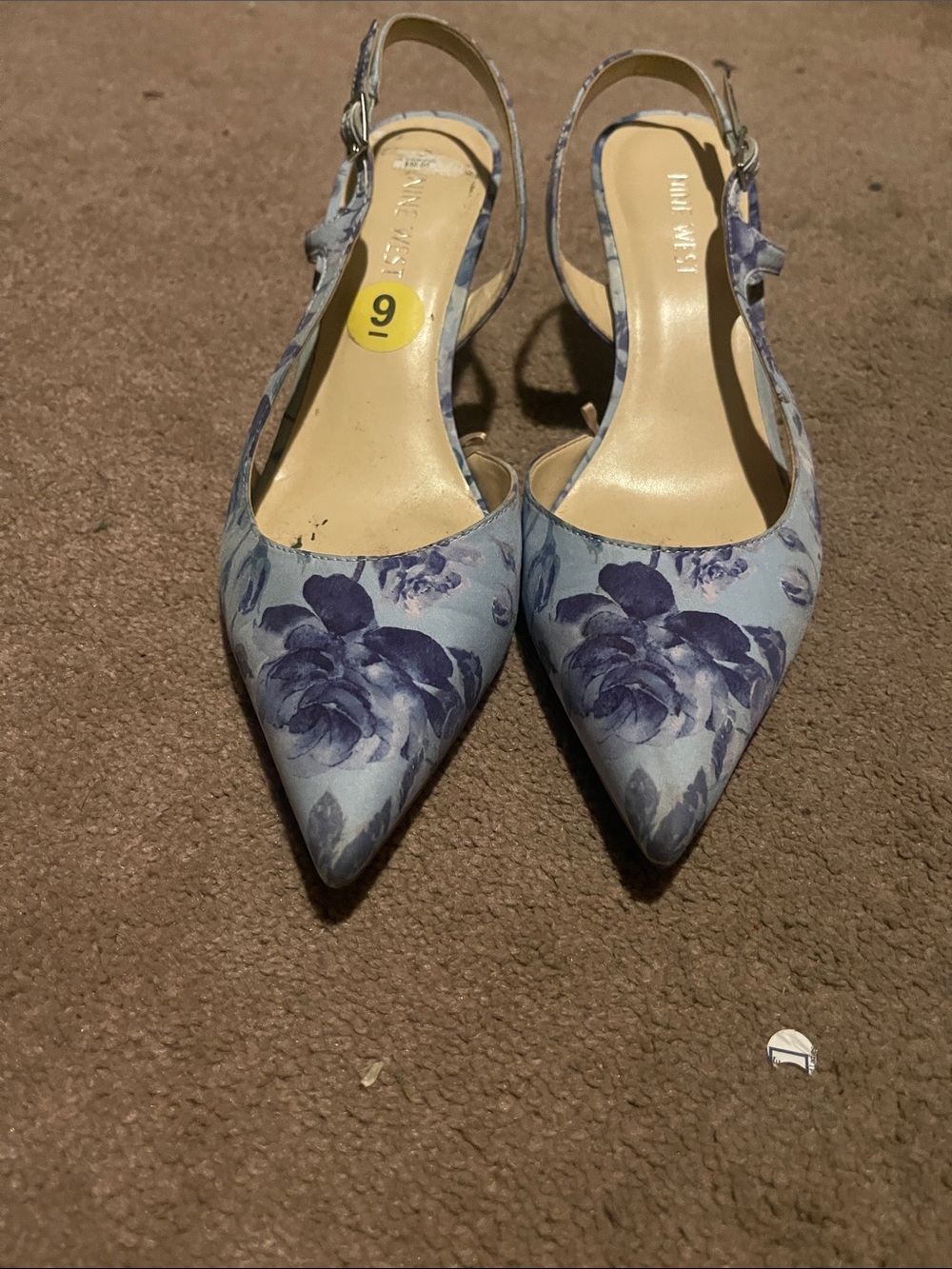 Nine West Light Blue Floral Pointed Slingback Heels